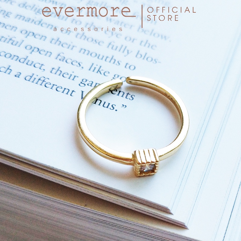 Nhẫn bạc EVERMORE, nhẫn bạc Ý 925 đính đá vuông nhỏ Rosy thanh lịch, minimalism - N042