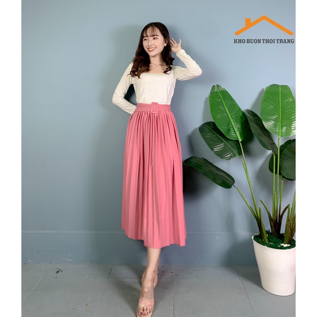Chân Váy Xếp Ly Dáng Dài Kèm Đai | BigBuy360 - bigbuy360.vn