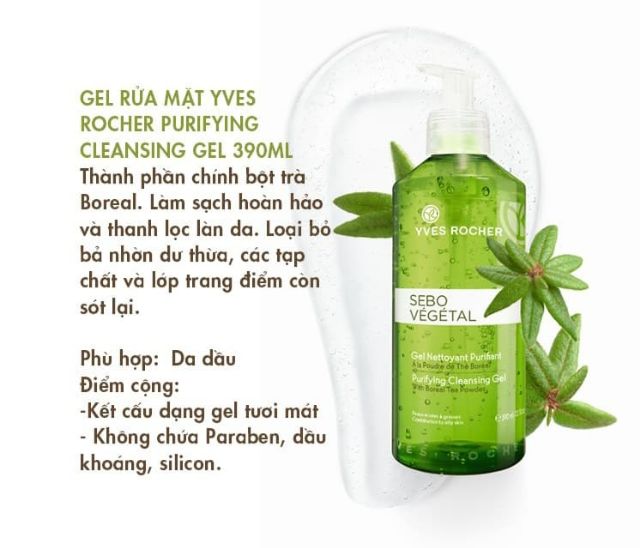 Gel Rửa Mặt cho da dầu Yves Rocher Purifying Cleansing Gel 390ml