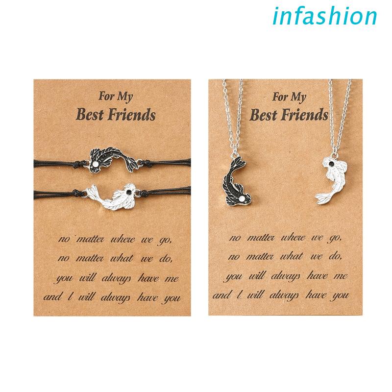 Bộ 1/2 Vòng Tay/Vòng cổ Hình Cá Âm Dương Có Thể Điều Chỉnh Cho Cặp Đôi