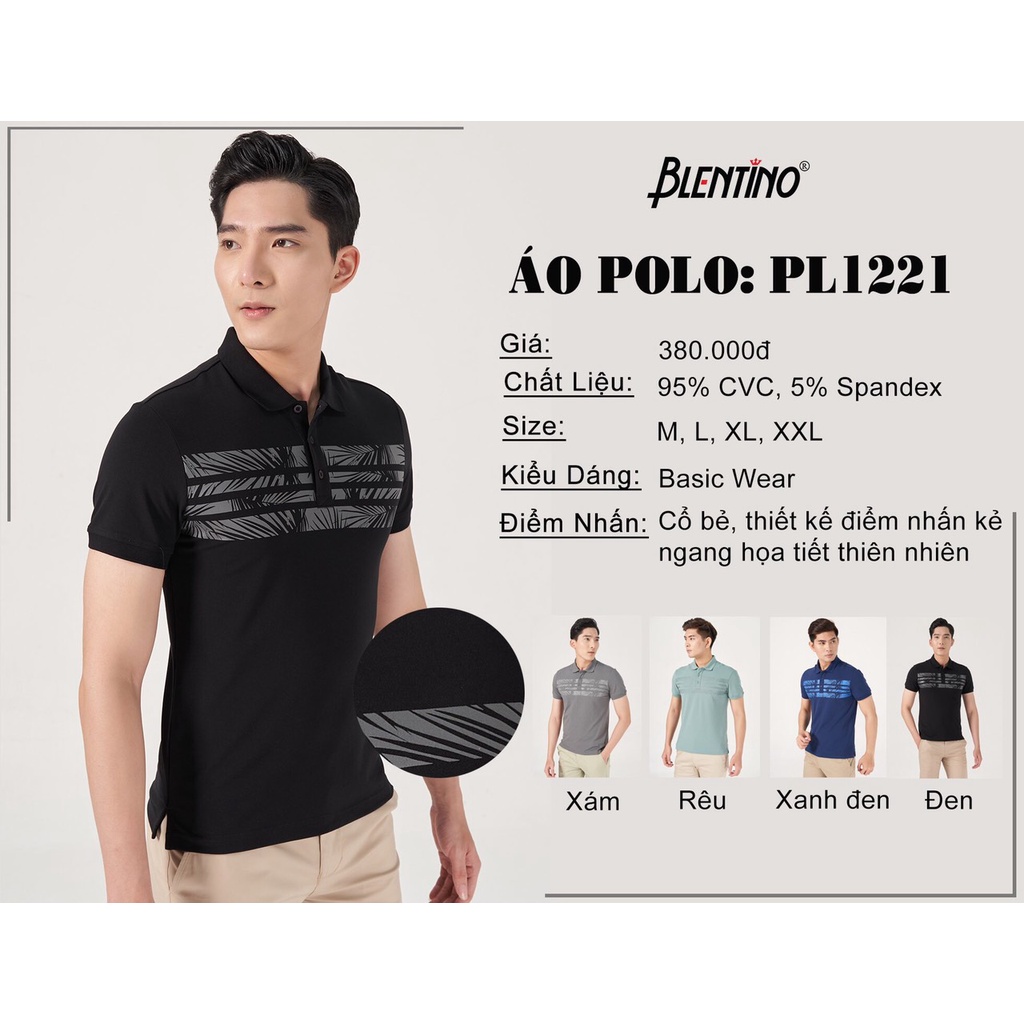 [Mã LTBAUAB22 giảm 7% đơn 99K] Áo polo Nam Có Cổ In Hình Chuẩn Men Blentino PL1221 , Chất Liệu CVC cao cấp mềm mại.