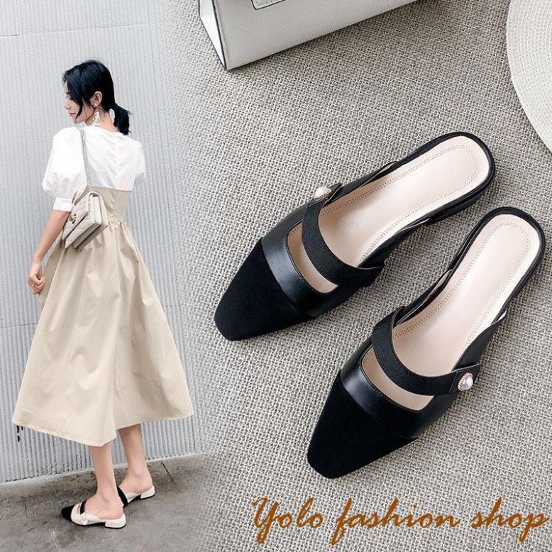 Hình thật-SU8-Giày sục búp bê nữ phối màu đính ngọc siêu xinh