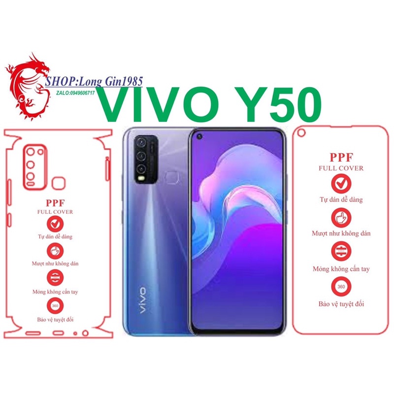 Vivo Y50 miếng dán trong Ppf mặt sau và mặt trước chống va đập chống trầy xước