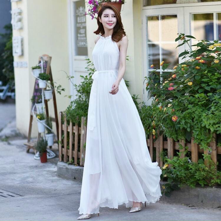 Đầm Maxi Dáng Dài Cổ Yếm Xếp Ly Thời Trang Nữ Rose Fashion