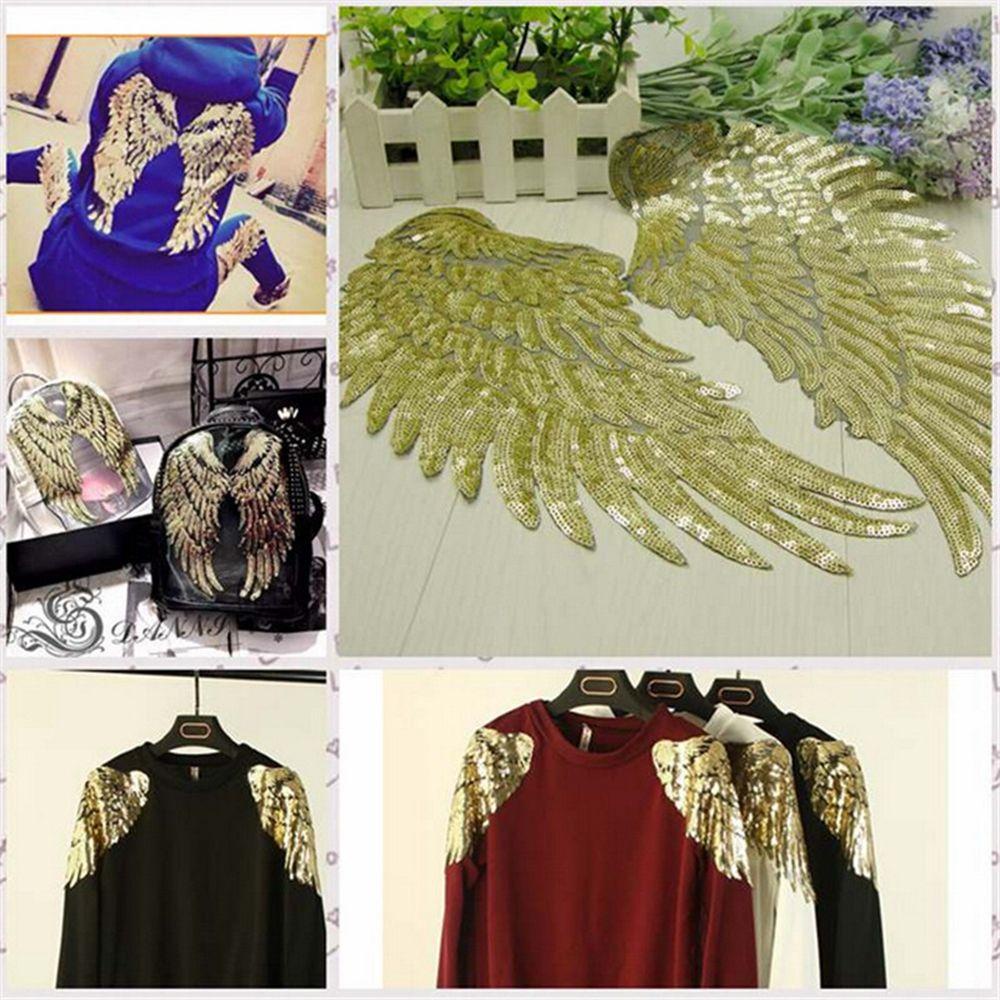 MXGOODS 1 Cặp Miếng Dán Ủi Trang Trí Quần Áo Hình Đôi Cánh Thiên Thần Màu Đen