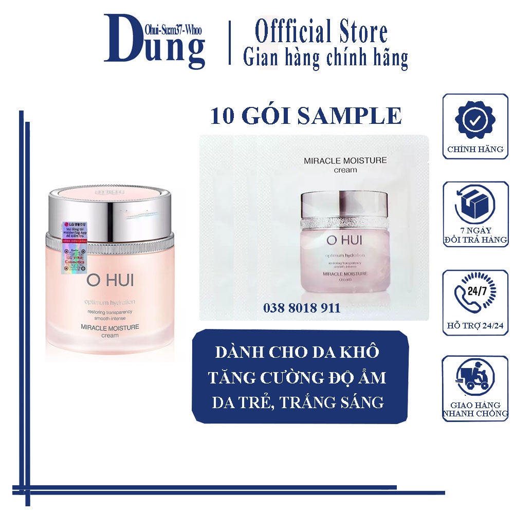 Combo 10 Gói Kem Dưỡng Ẩm Dành Cho Da Khô Ohui Miracle Moisture Cream 1ml x 10