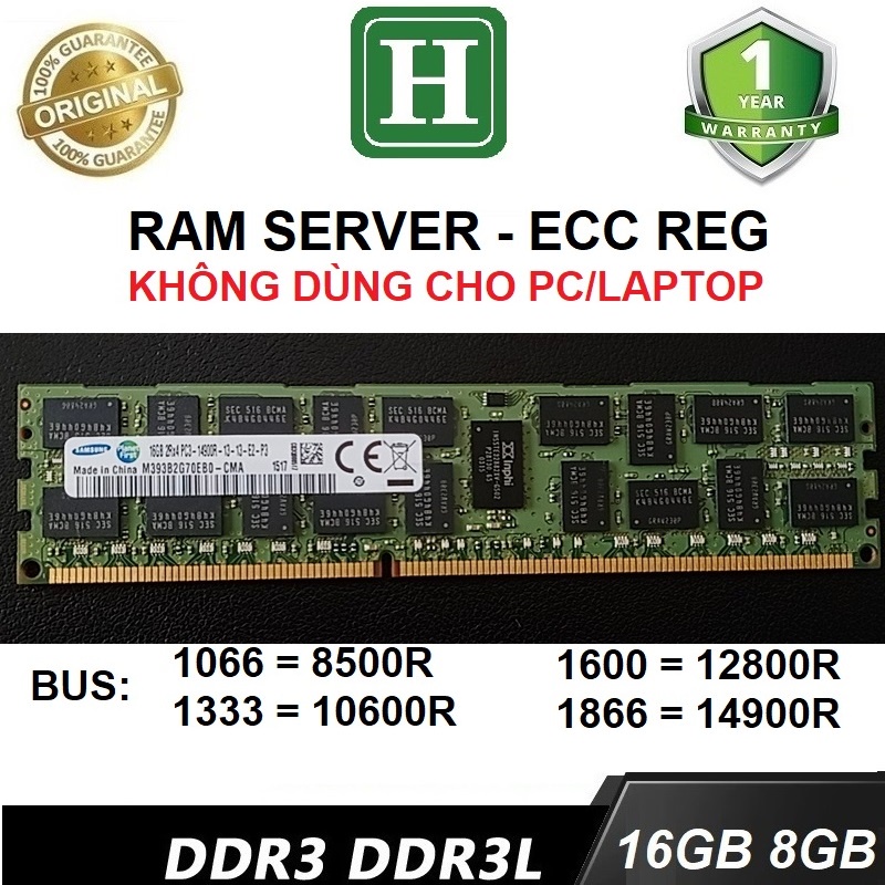 Ram server DDR3 32gb, 16gb ECC REG bus 1866, 1600,... hàng tháo máy chính hãng, bảo hành 12 tháng