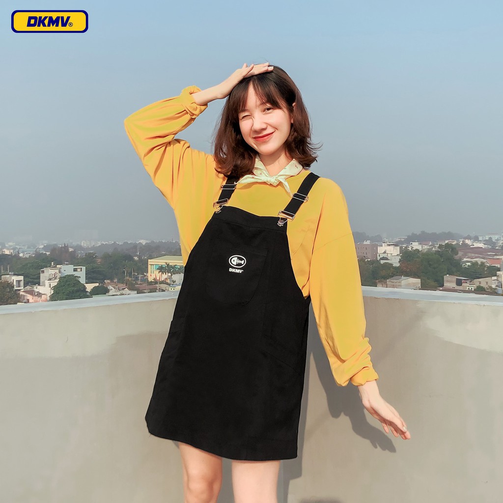 Yếm váy kaki đen dáng ngắn đơn giản Don't Kill My Vibe | Logo Fish Frock