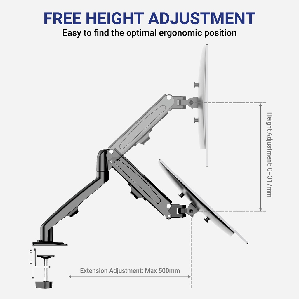 Giá treo màn hình máy tính 17 - 27 inch Tải trọng 8Kg Vật liệu thép Xoay màn hình: + 180 ° ~ -180 °