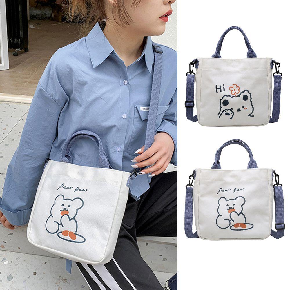 EBINLANDS Túi Xách Vải Bố In Hình Gấu Hoạt Hình Dễ Thương