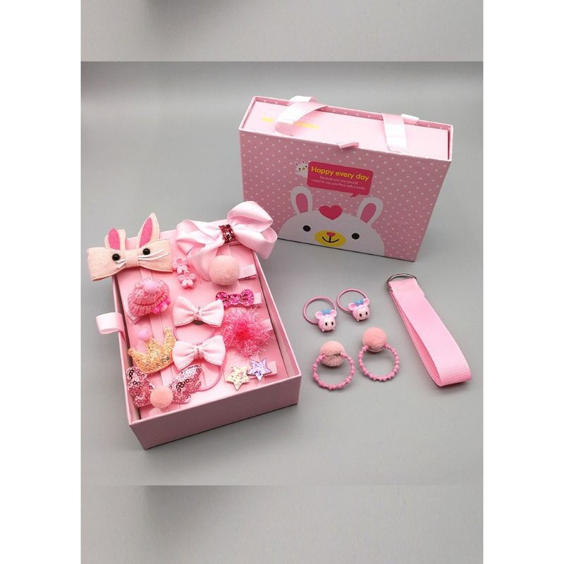 [HCM-hỏa tốc] Hộp 18 phụ kiện nơ kẹp tóc phong cách Hàn Quốc cho bé- kèm hộp màu hồng- Quà tặng cho bé- Selenshop