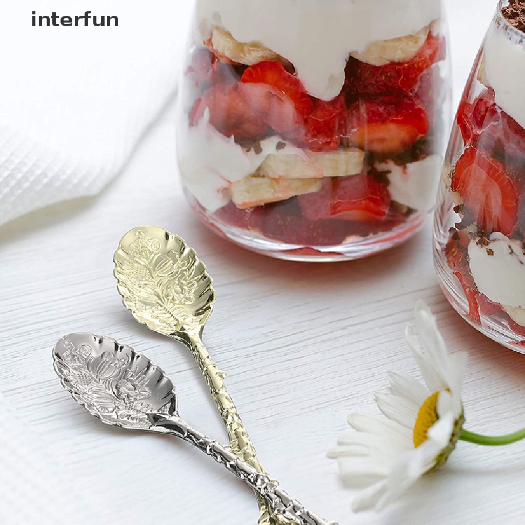 Set 4 Muỗng Cà Phê Chạm Khắc Hình Hoa Phong Cách Vintage