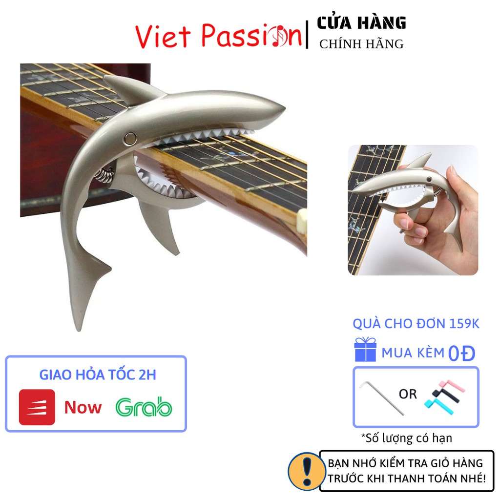 Kẹp capo guitar cá mập màu bạc mờ cho đàn guitar classic acoustic cao cấp Viet Passion
