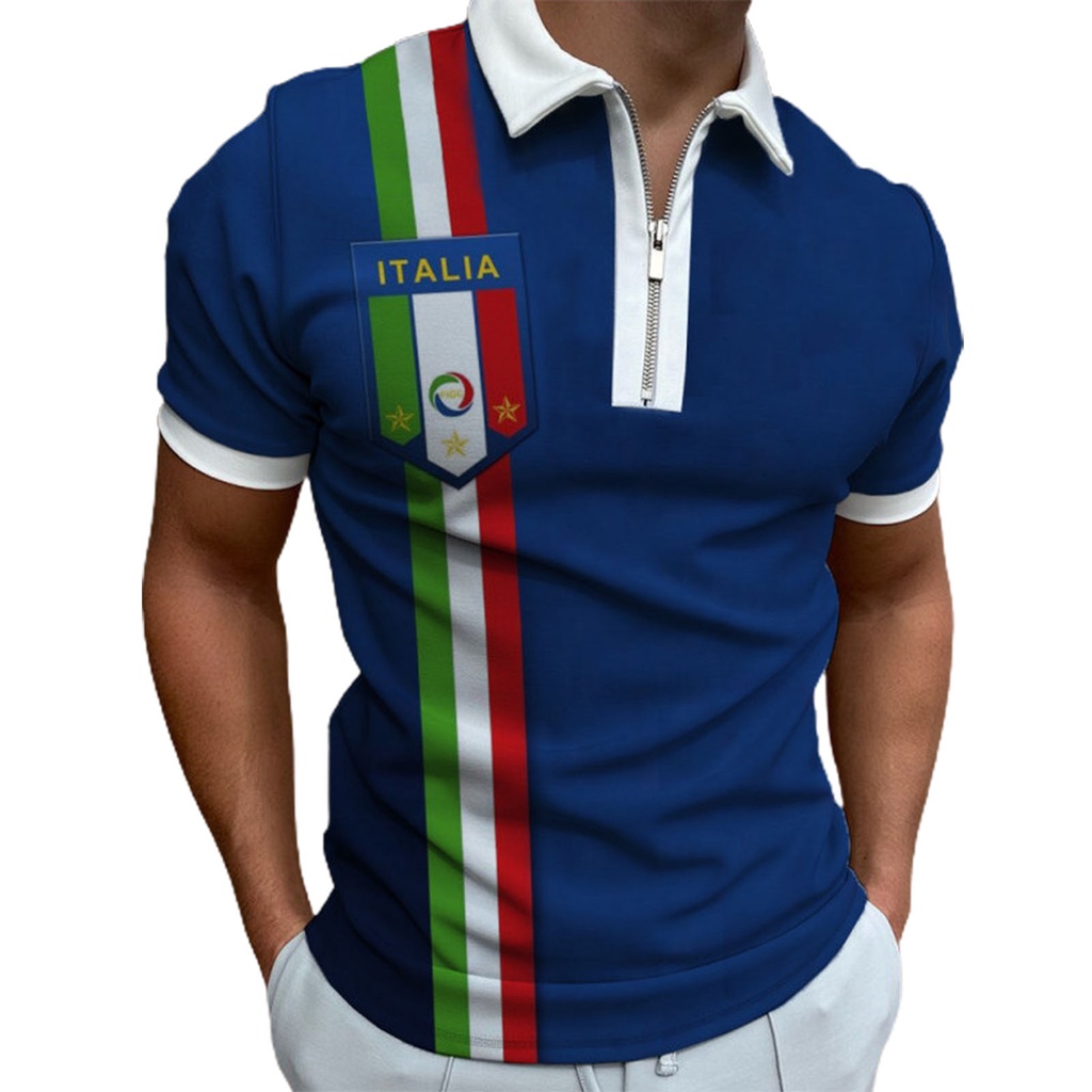 Áo Sơ Mi Cổ Bẻ In Hình Cờ Mỹ Màu Tương Phản Thời Trang Mùa Hè Cho Nam