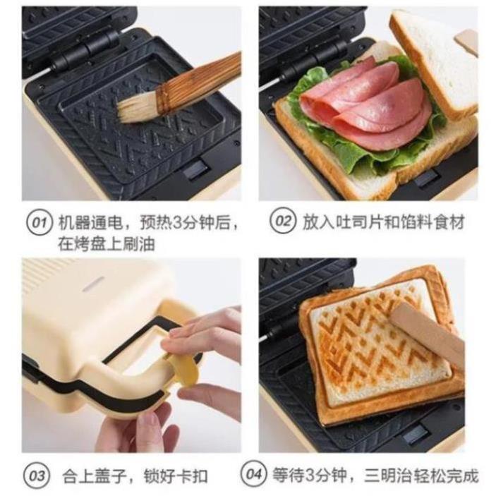 Máy Kẹp Nướng Bánh Mì/Mỳ Sandwich Đa Năng Bear- Máy Làm Bánh Waffle-Làm Bánh Hình Thú 🍔 FreeShip🍕 _Bear P06N2_BH 1 Năm