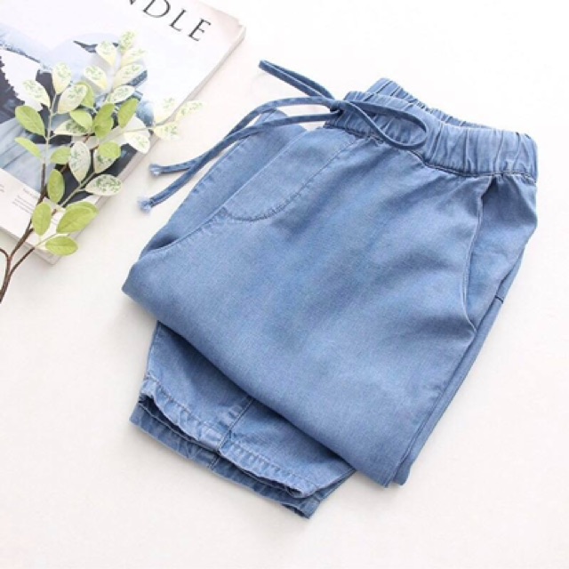 Quần baggy bò giấy - Màu xanh nhạt, chất bò giấy mềm mịn, lưng chun co giãn thoải mái | BigBuy360 - bigbuy360.vn