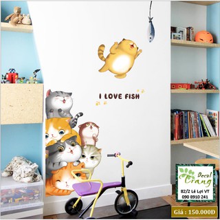 Decor dán cửa - Mèo yêu Cá /Gia đình Boss Mèo