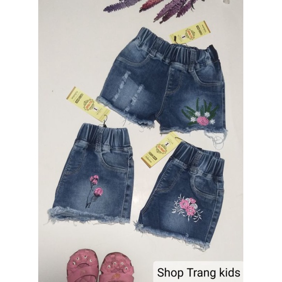 Sỉ, lẻ quần jean  đùi cao cấp bé gái thêu hoa, hàng loại 1, co dãn 4 chiều
