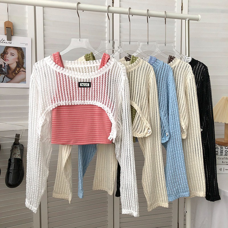 Set len lưới mỏng Thucucstore Set áo khoác cardigan lưới và áo hai dây hàng Quảng Châu loại 1