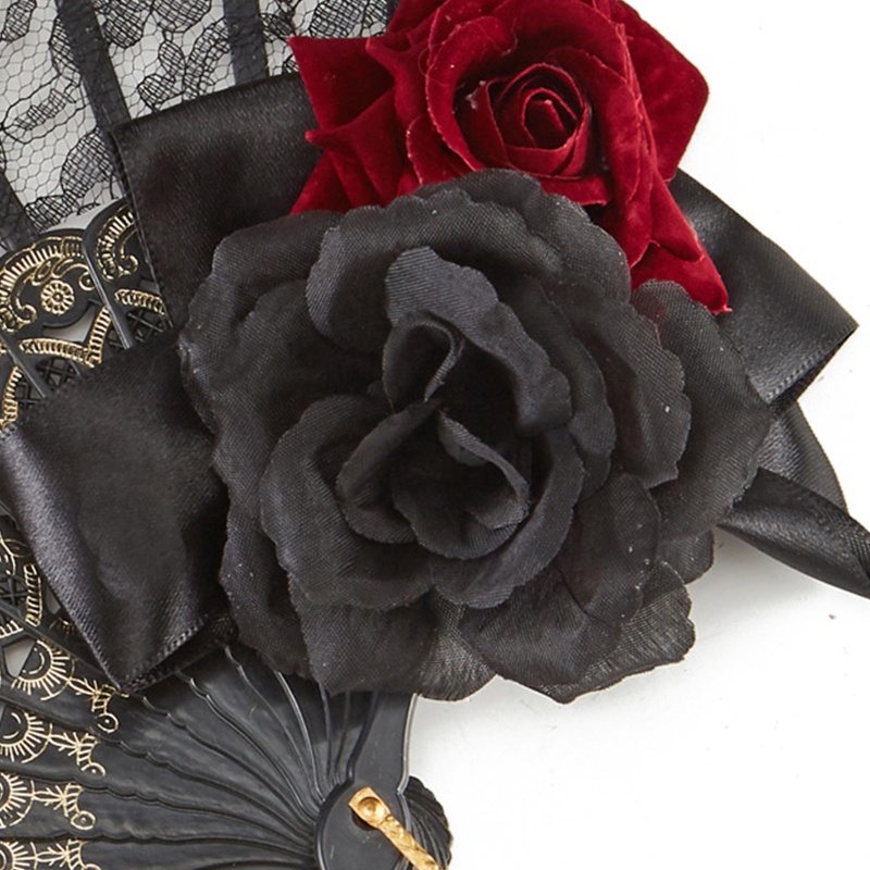 XIXI Quạt Xếp Cầm Tay Phối Ren Hoa Hồng Phong Cách Vintage Nhật Bản Dùng Làm Đạo Cụ Chụp Ảnh