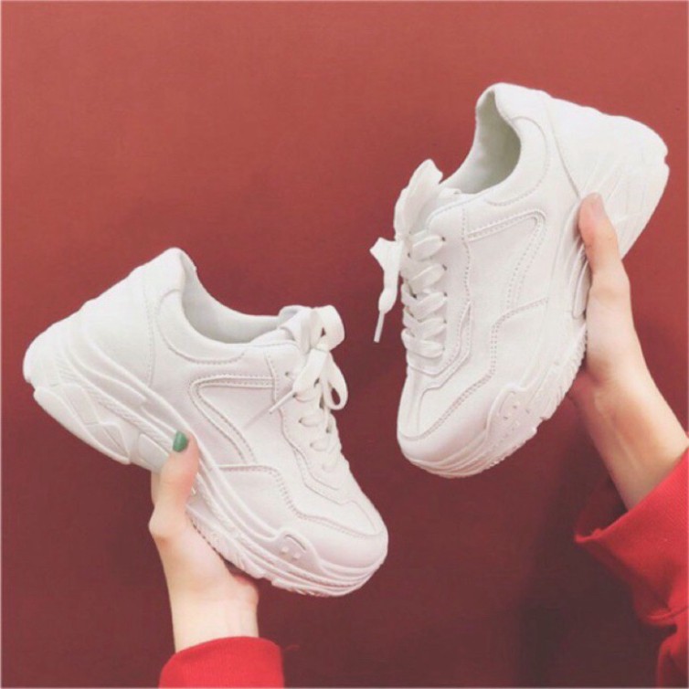 Giày thể thao nữ Độn đế 7p, Giày thể thao nữ sneaker màu trắng chất da PU đế màu trắng đẹp mã M010