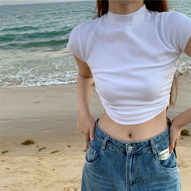 Áo Thun T-shirt Hở Lưng Màu Trắng Trơn Gợi Cảm Phong Cách Âu Mỹ