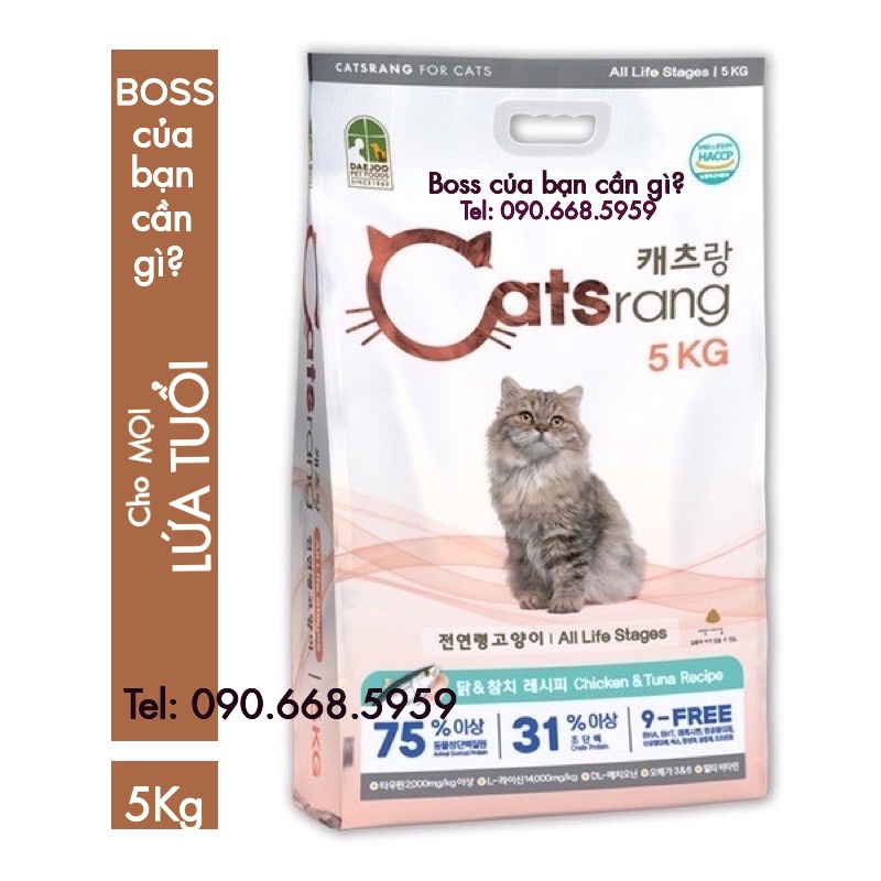 Thức ăn hạt cho mèo mọi lứa tuổi Catsrang 5Kg - Bao bì mới