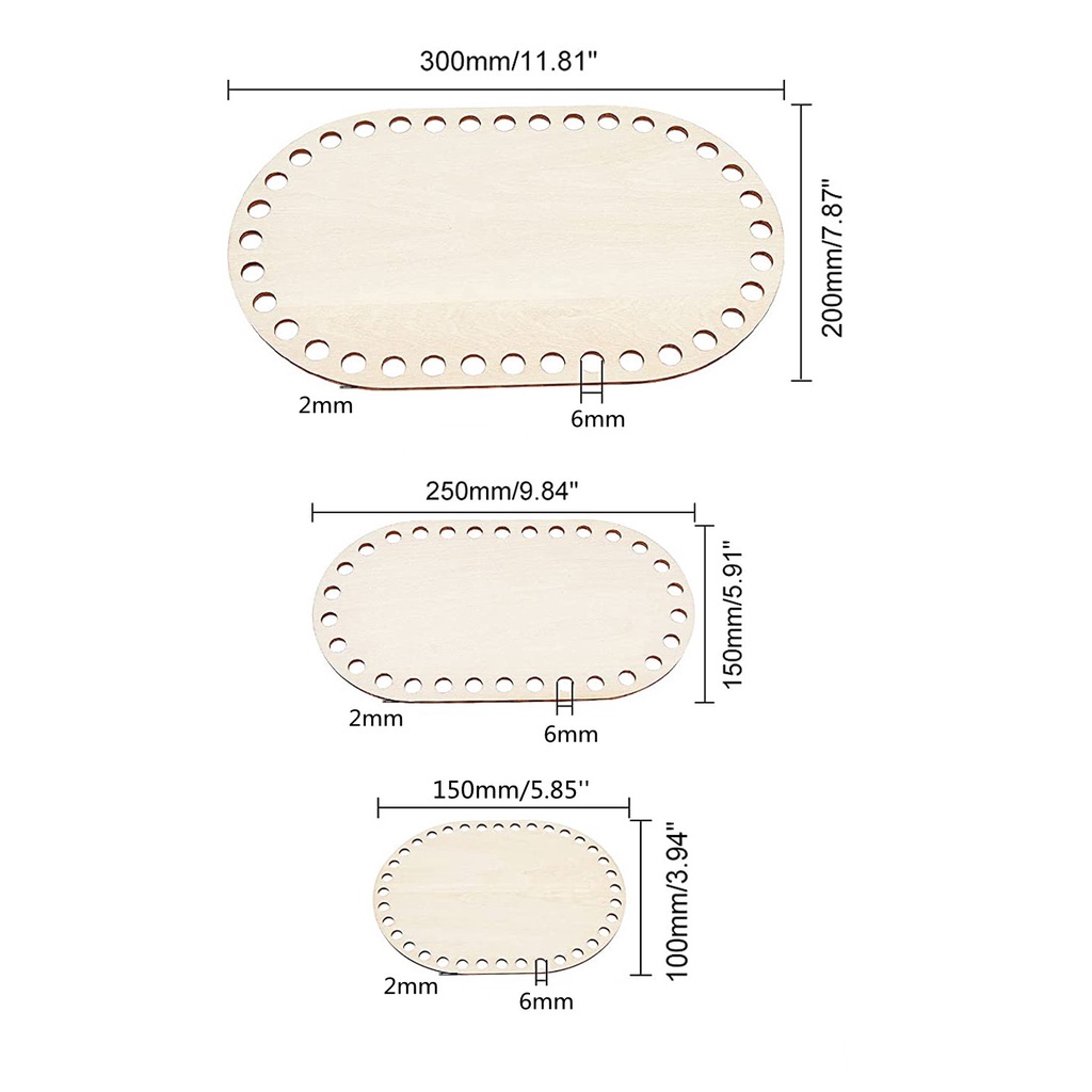 Set 3 Đế Gỗ Hình Oval Dùng Để Đan Móc Thủ Công