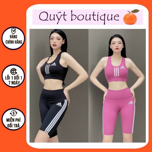 Bộ tập gym yoga erobic quần lửng áo bra 3 sọc siêu xinh K001 - TẶNG KÈM MÚT NGỰC