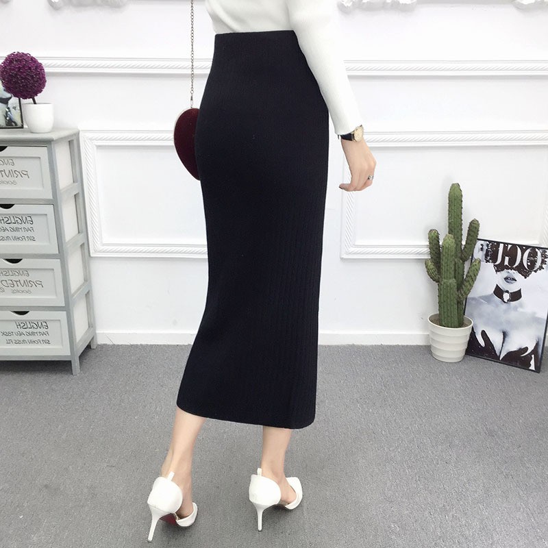 [Mã FAGREEN55 giảm 10% tối đa 30k đơn từ 99k] Chân váy len midi giá rẻ dáng dài xẻ tà có cúc phía trước | BigBuy360 - bigbuy360.vn