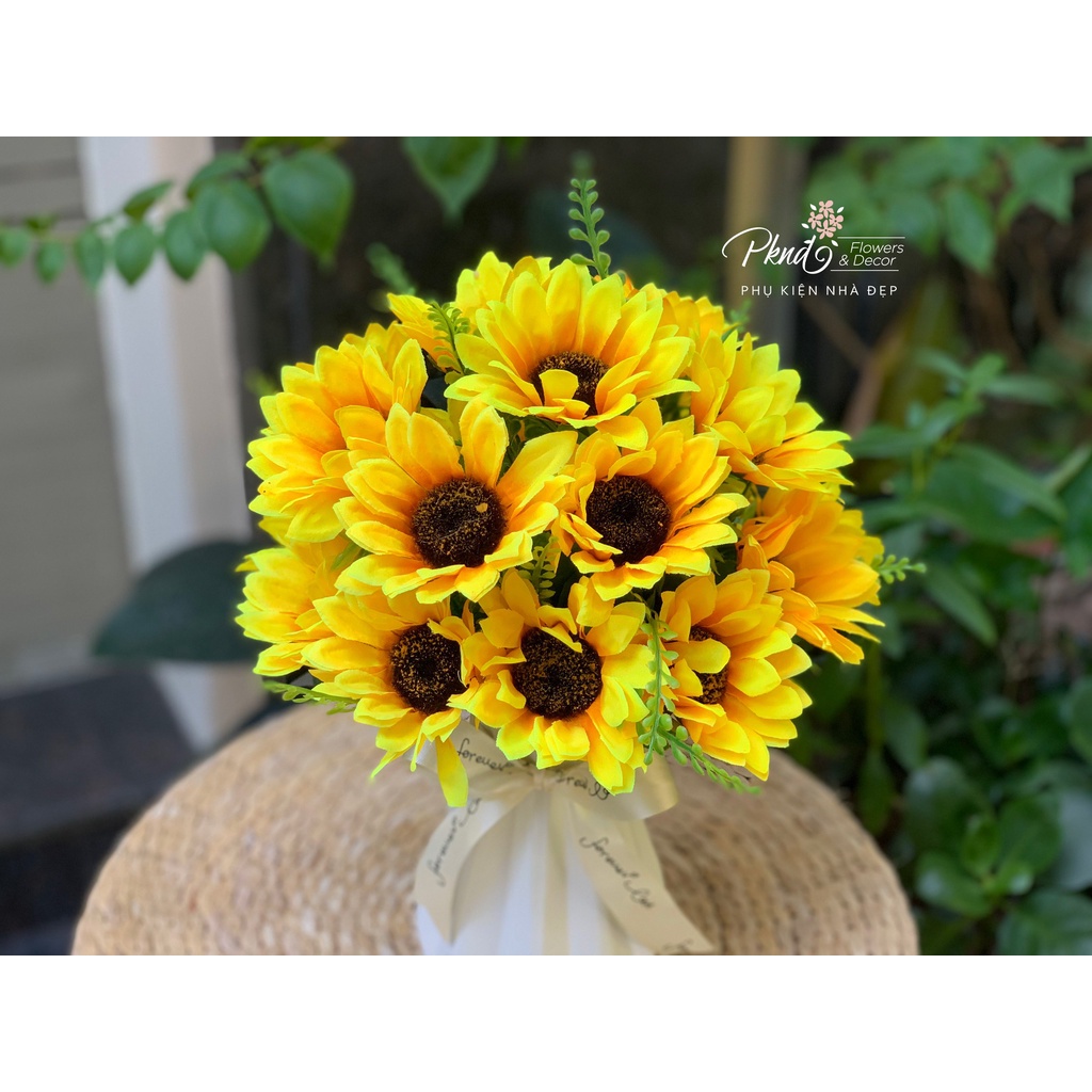 Bình hoa giả hướng dương lụa để bàn đẹp PKND FLOWERS &amp; DECOR