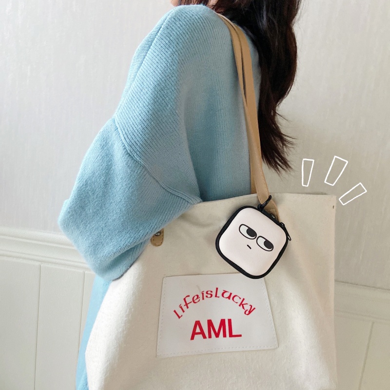 Túi Đựng Tiền Xu / Tai Nghe Không Dây Hình Vuông 7.5X7.5Cm Hai Mặt Biểu Tượng Dễ Thương Etc. Vòng Treo Tròn