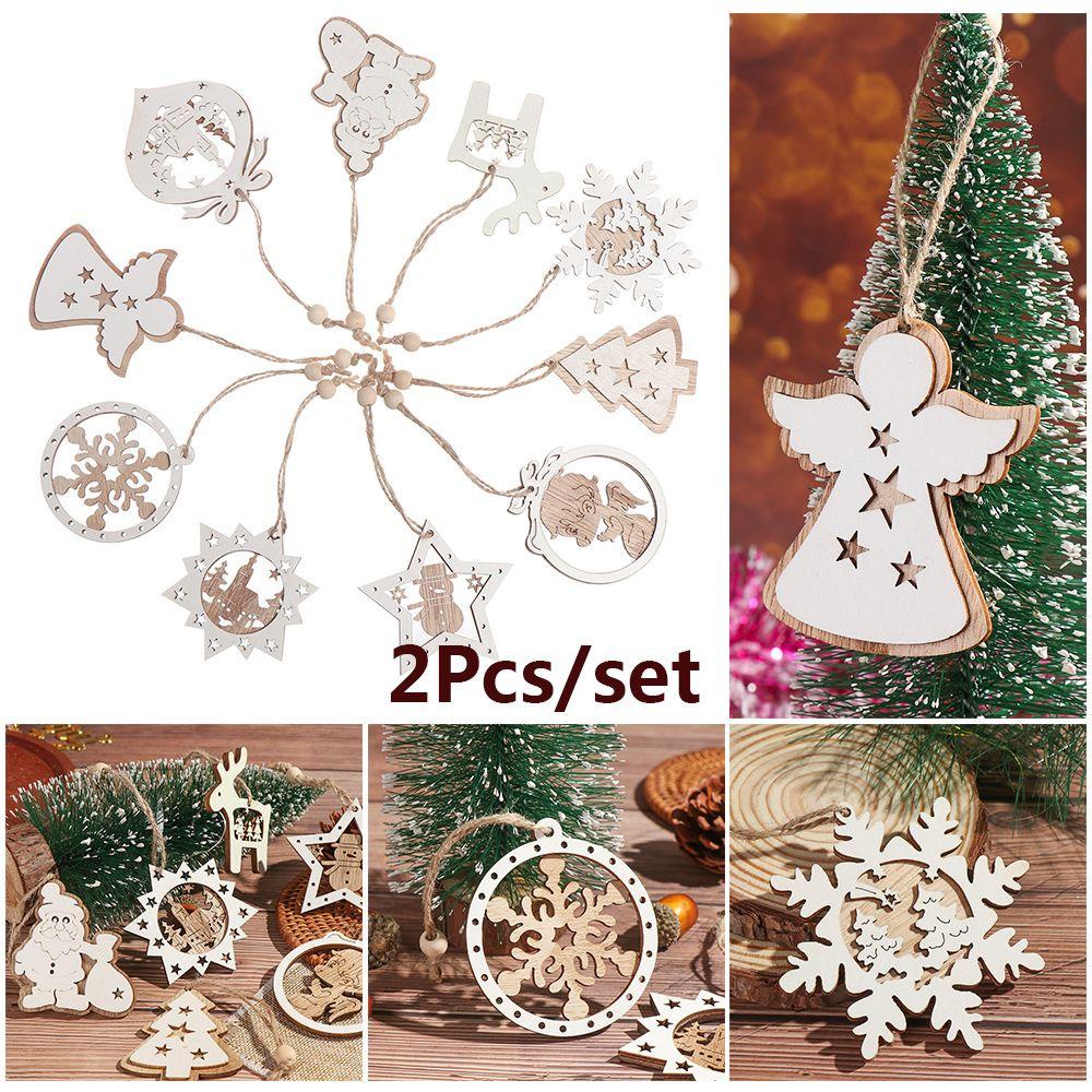 Set 2 Ngôi Nhà Gỗ Trơn Treo Cây Thông Trang Trí