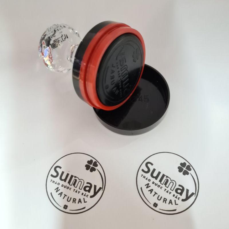 Dấu Flash Tròn In logo (kèm mực) trên nhiều chất liệu: Ly nhựa, Túi nilon, In hộp cơm