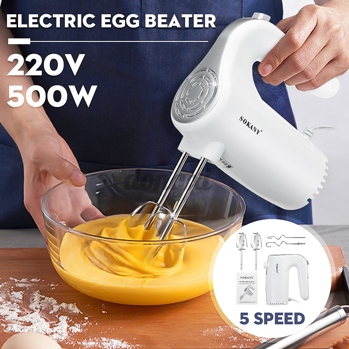 500w Electric Handheld Whisk 5 Speed Hand Mixer Kitchen Egg Beater Cream Cake Blender Whisk Electric Household Mixer Baking Small Cake Mixer Automatic Whisk Cream