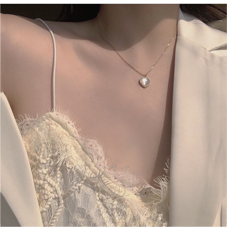 Dây chuyền mặt trái tim đính đá opal