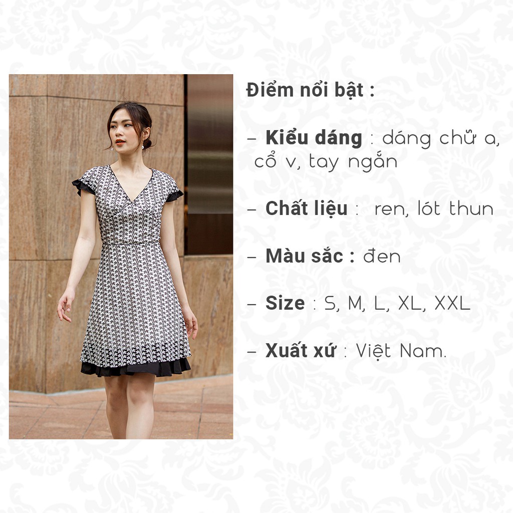 Đầm ren nữ đẹp thiết kế thời trang Eden dạng váy chứ a 2 lớp cổ chữ v tay ngắn mảnh mai sang trọng - D429