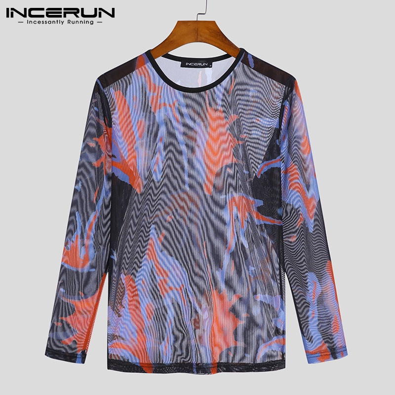 Áo kiểu INCERUN tay dài xuyên thấu thời trang cho nam