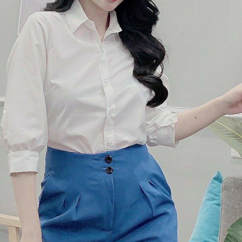 [Mã FATREND26 giảm đến 30k tối đa 99k] ÁO SƠ MI NỮ VINTAGE TRẮNG TRƠN TAY LỬNG SIÊU XINH AM96 | BigBuy360 - bigbuy360.vn
