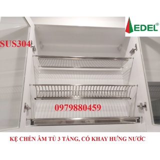 Kệ chén âm tủ 3 tầng Inox304 EDEL, có khay hứng nước