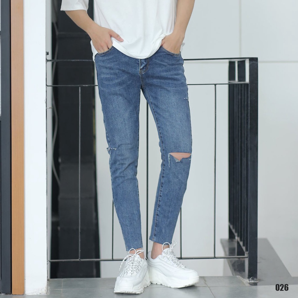 Quần Jean Dài Nam Xanh Rách Chất Bò Dày Dặn Cao Cấp From Dáng Skinny Cực Đẹp - KÈM NHIỀU MẪU MỚI