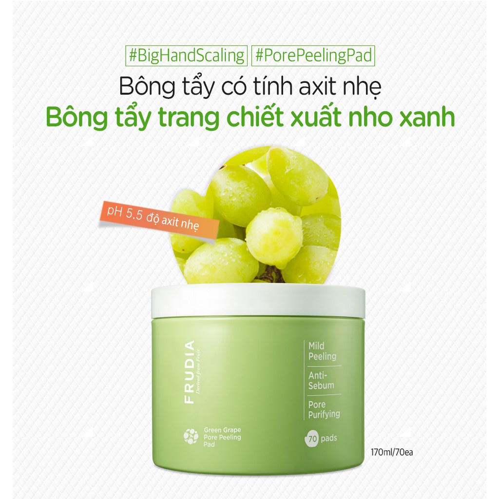 [Tặng 88k] Bông Tẩy Tế Bào Chết Kiểm Soát Lỗ Chân Lông Nho Xanh Frudia Green Grape Pore Peeling Pad 70 pcs
