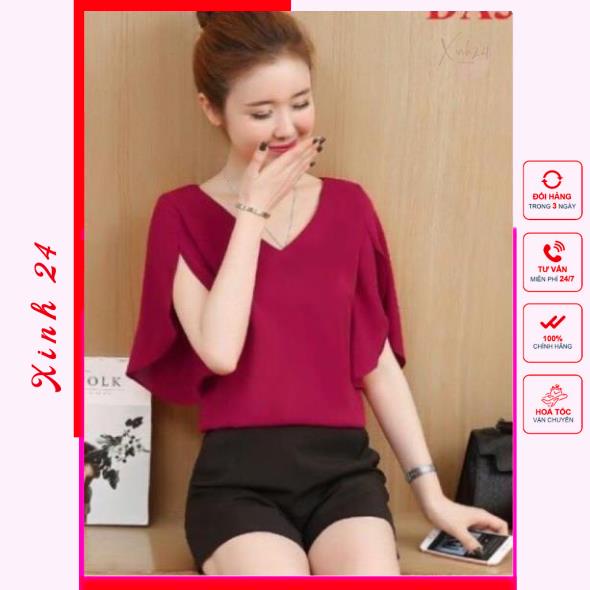 Áo sơ mi nữ cổ tim, thiết kế ống tay loe trẻ trung nữ tính | BigBuy360 - bigbuy360.vn