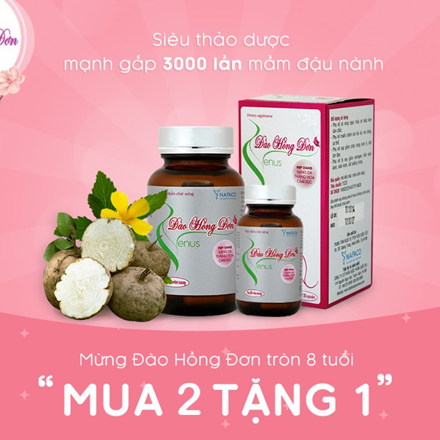 [Mã 66FMCGSALE hoàn 8% xu đơn 500K] Combo 2h 60v tặng 1h 30v Đào hồng đơn Venus chính hãng giúp vòng 1 căng tròn