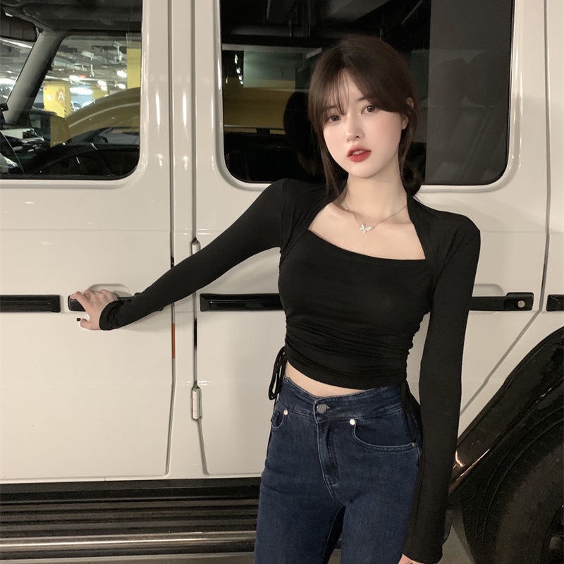 Áo COZOKC tay dài cổ vuông dáng ôm thời trang quyến rũ cho nữ