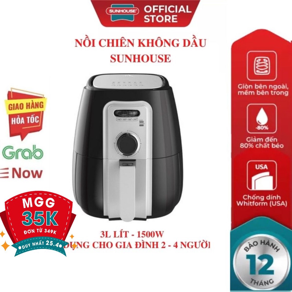 Nồi chiên không dầu SUNHOUSE SHD4025B-2022 3L giảm béo chiên nướng dễ dàng tiết kiệm thời gian an toàn sử dung