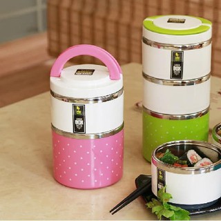Cặp lồng đựng cơm chấm bi ruột inox 2 tầng