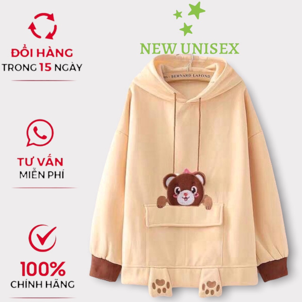 Áo Khoác, Áo Khoác HOODIE Unisex Nam Nữ Chú Gấu Nâu Siêu Cute TP [NewUnisex]