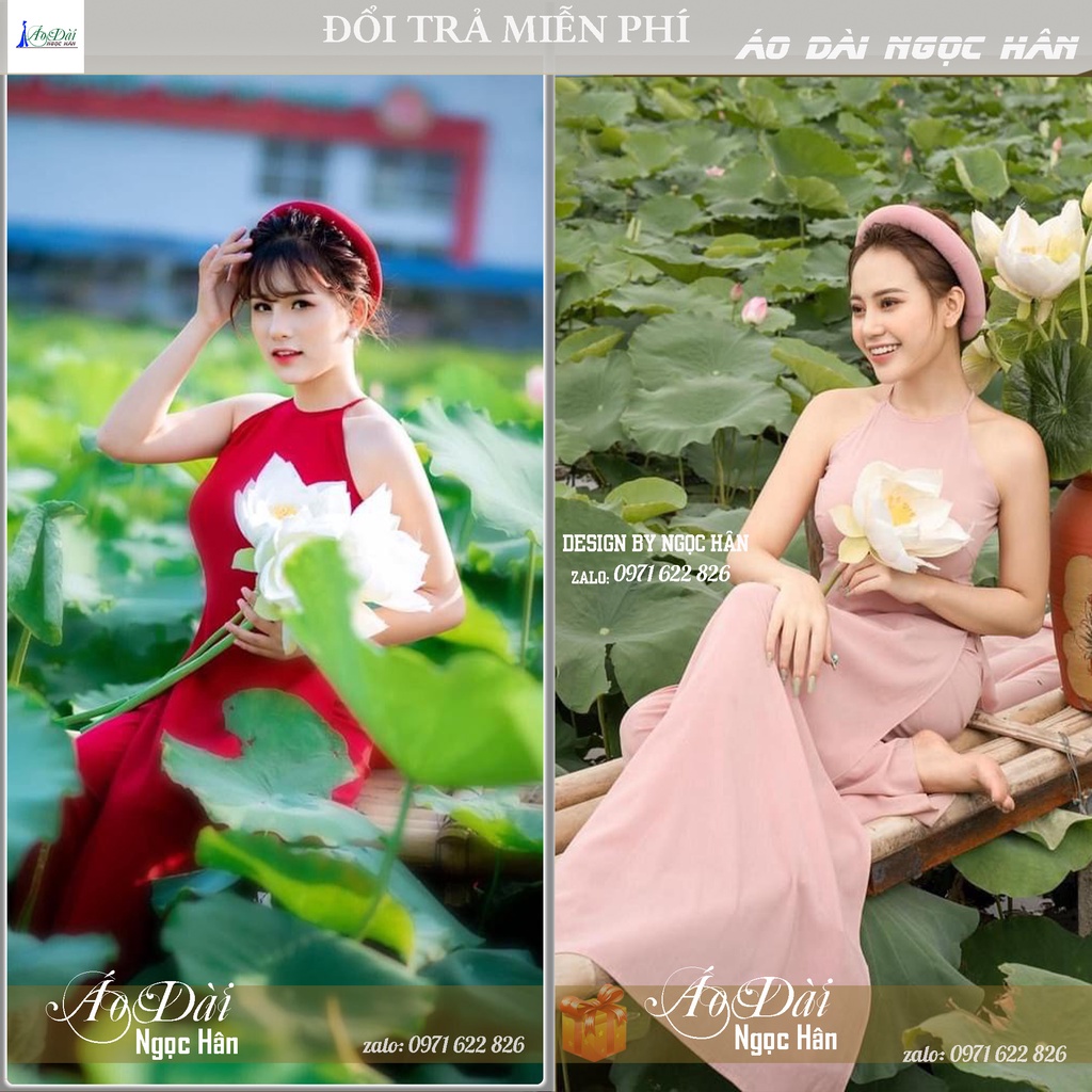 Áo Dài Yếm Chụp Sen Đẹp Tặng Mấn Đội Đầu A24