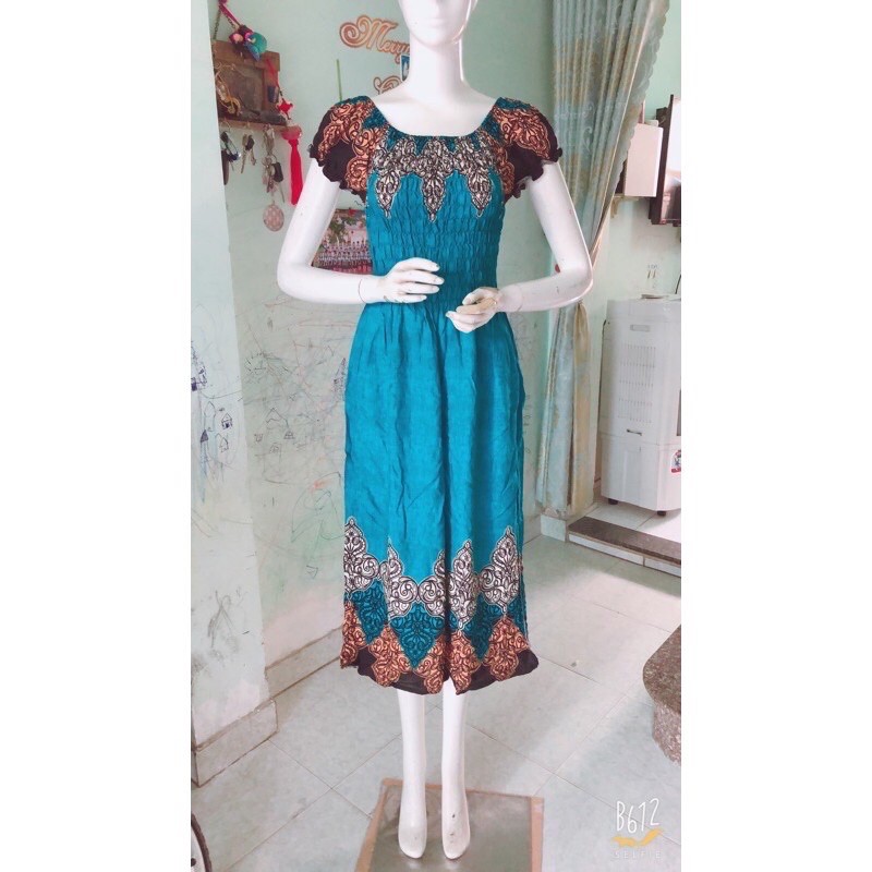 [47-60ky/chọn màu]Đầm maxi lanh tay phồng chạy chỉ thun quanh thân tôn dáng | BigBuy360 - bigbuy360.vn